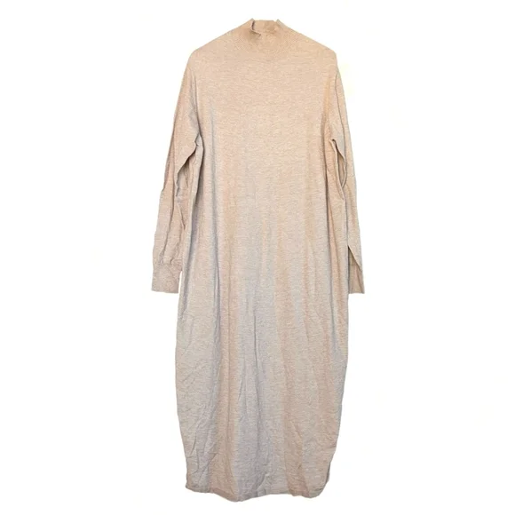 Mango Knit Sweater Dress Mock Turtleneck Long Sleeve Double Slits Oatmeal -  sz 4